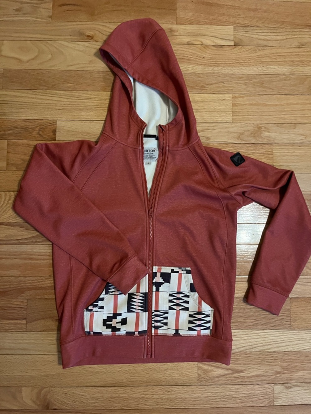 Burton Kids Large Tech Hooded Zip Jacket with Aztec Pocket - Rust